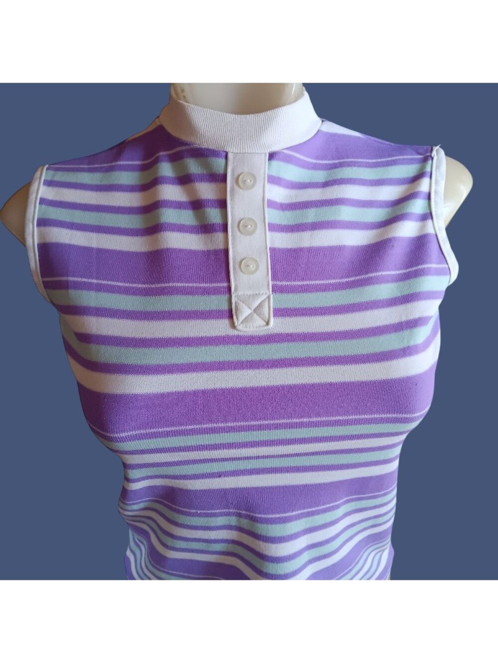True Vintage Women's XS T-shirt Single Stitch 1960's Striped Top Purple Mod